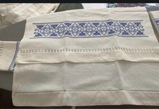 Jogo 3 Toalhas Linho Português Bordadas