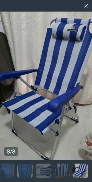Silla Playa Reclinable Azul y Blanca