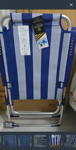 Silla Playa Reclinable Azul y Blanca