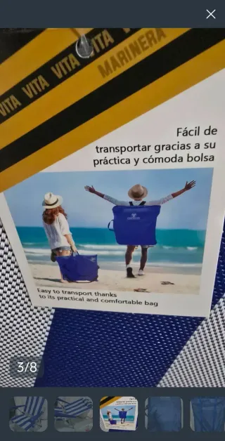 Silla Playa Reclinable Azul y Blanca