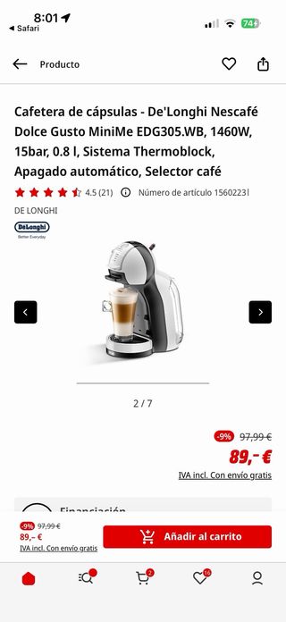 Cafetera Dolce Gusto Nespresso