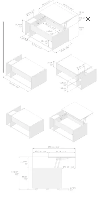 Mesa de centro elevable madera y metal
