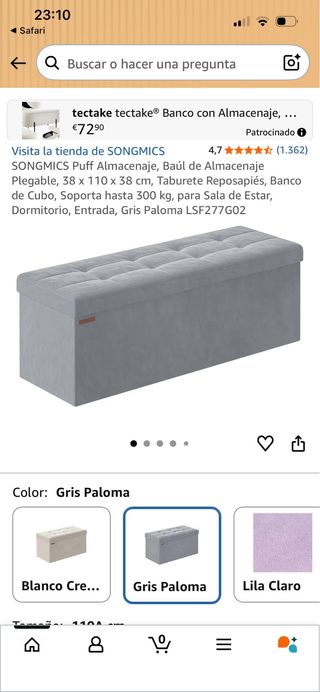 Baúl Almacenaje Plegable Gris Paloma terciopelo