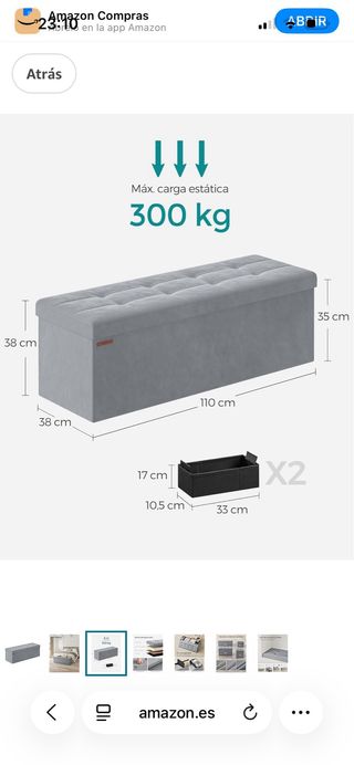 Baúl Almacenaje Plegable Gris Paloma terciopelo