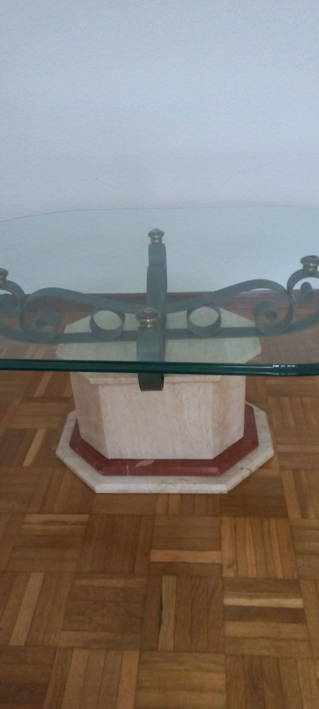 Mesa de salón cristal y mármol