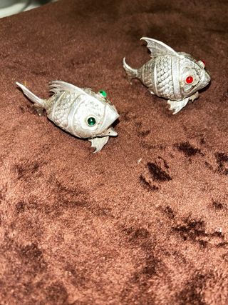 Pareja saleros plata pez antiguos