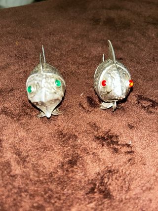 Pareja saleros plata pez antiguos