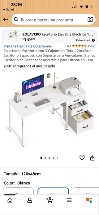 Escritorio Coleshome 120x48cm con 3 cajones