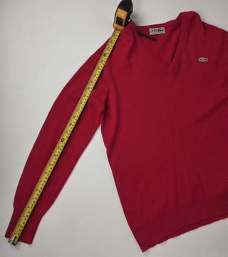 Lacoste Red V Neck Sweater Vintage Classic Crocodi