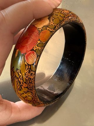 Bracciale rigido legno fiori