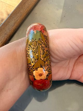 Bracciale rigido legno fiori