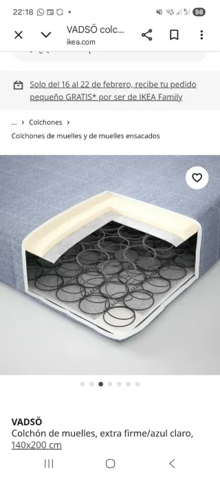 Colchón IKEA extra firme azul claro 140x200 cm