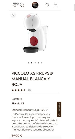 Cafetera Dolce Gusto Krups Nespresso