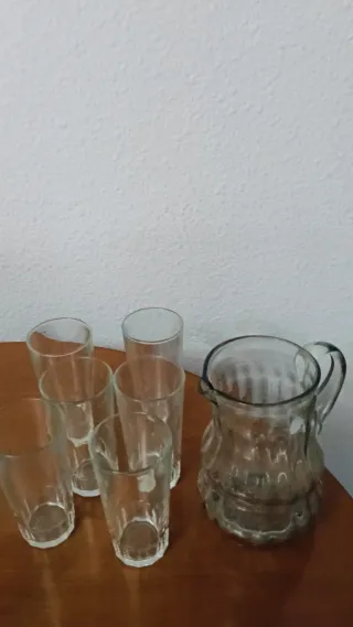Jarra y 6 vasos tubo de cristal