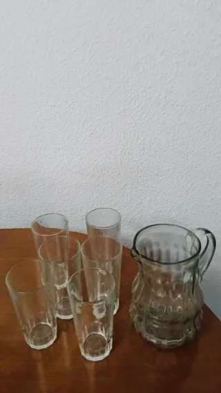 Jarra y 6 vasos tubo de cristal