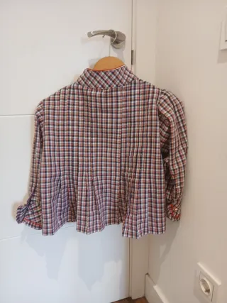 Camisa de cuadros con cuello alto traje casera