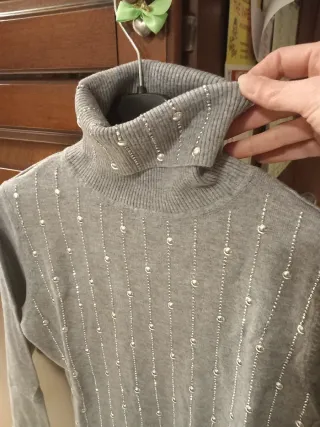 Pullover Dolcevita Donna Grigio Perle