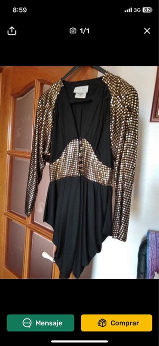Blusón fiesta negro y oro,corte inglés