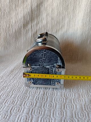 Maletín Joyero plateado estampado tela vaquera