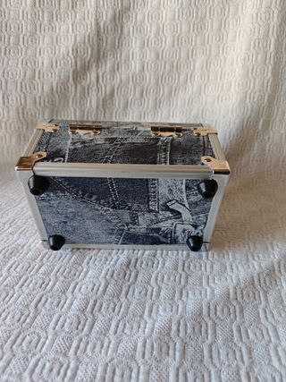 Maletín Joyero plateado estampado tela vaquera