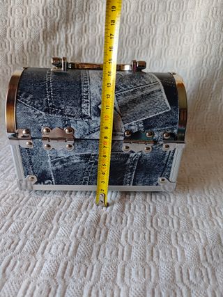 Maletín Joyero plateado estampado tela vaquera