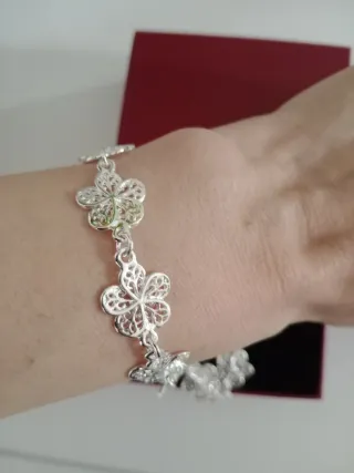 Pulsera Plata Ley 925 Flores