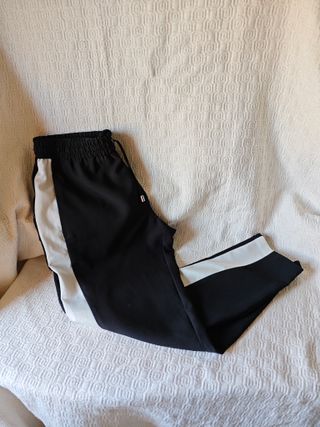 Pantalón tela traje negro blanco talla L mujer ray