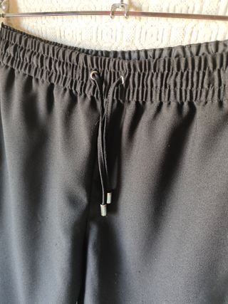 Pantalón tela traje negro blanco talla L mujer ray