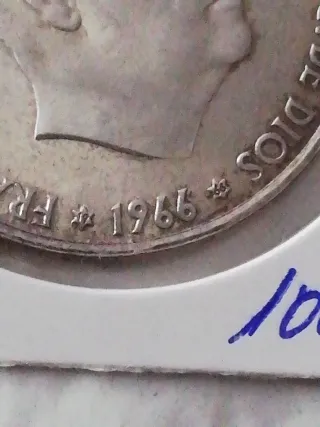 Moneda Plata 100 ptc. 1966 Franco