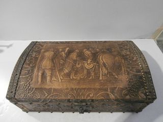 Joyero antiguo cuero repujado caja musical