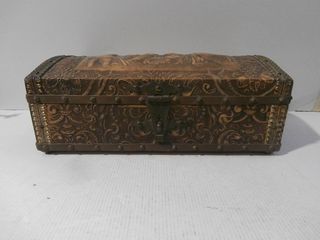 Joyero antiguo cuero repujado caja musical