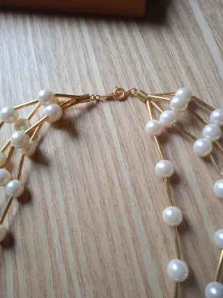 Collar triple perlas y oro 50cm