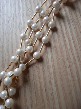 Collar triple perlas y oro 50cm