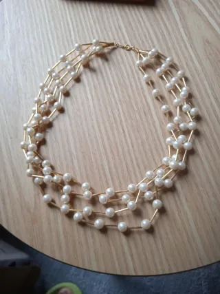 Collar triple perlas y oro 50cm