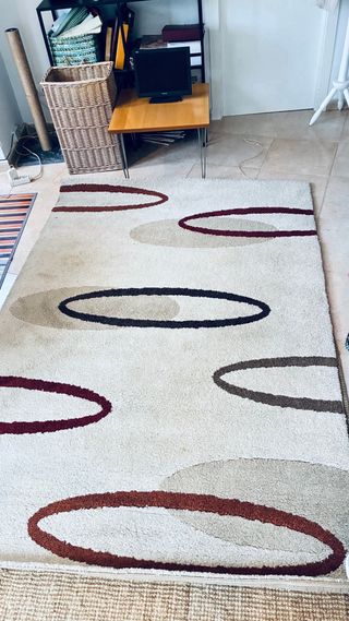 Alfombra de lana virgen beige y marrón