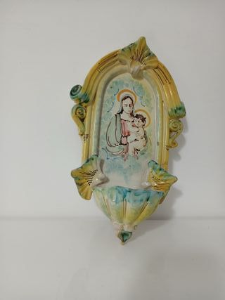 Acquasantiera Madonna con Bambino Ceramica