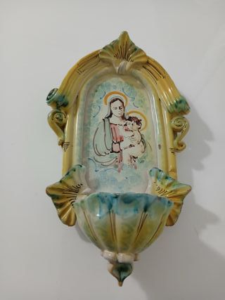 Acquasantiera Madonna con Bambino Ceramica
