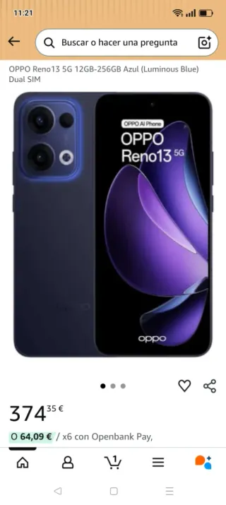 OPPO Reno13 5G 256 GB blu luminoso SIGILLATO