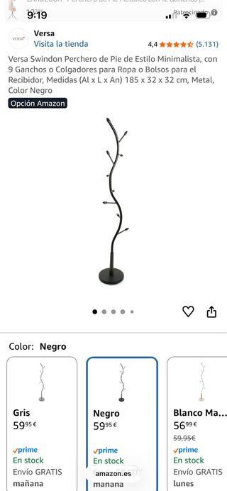 Perchero de Pie Versa Minimalista Negro y marrón