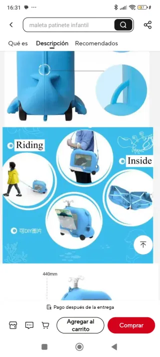 Maleta infantil diseño ballena rosa