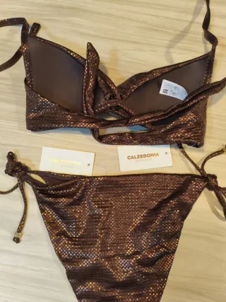 NUEVO Bikini Calzedonia Marrón y Dorado Talla M