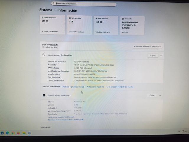 Ordenador HP Prodesk 400 G5 MT SFF (I7 8700)
