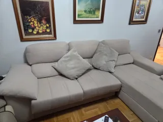 Sofá chaise longue beige tela