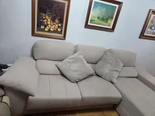 Sofá chaise longue beige tela