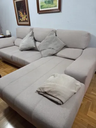 Sofá chaise longue beige tela