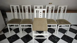 6 Sillas de Comedor Madera y Tela