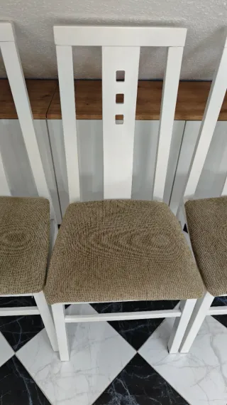 6 Sillas de Comedor Madera y Tela