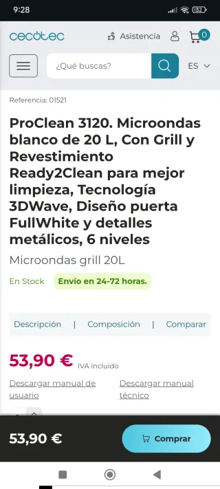 Microondas Cecotec ProClean 3120