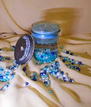 Candela decorativa blu trasparente