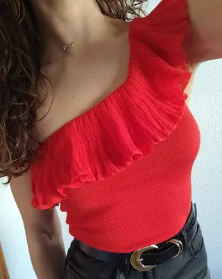 Top Mango Rojo Volante